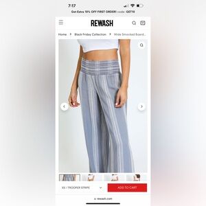 Rewash Wide Smocked Boardwalk Pants in black and white